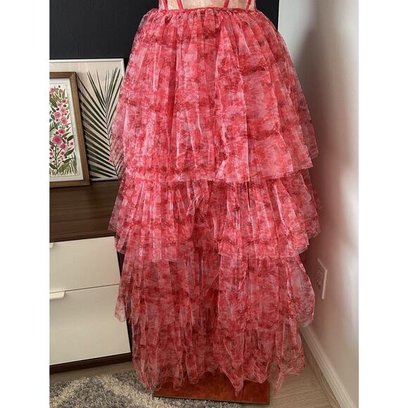 Lace and Beads ASOS Off Shoulder Tulle Corset Maxi Dress Tiered Floral - Picture 6 of 16